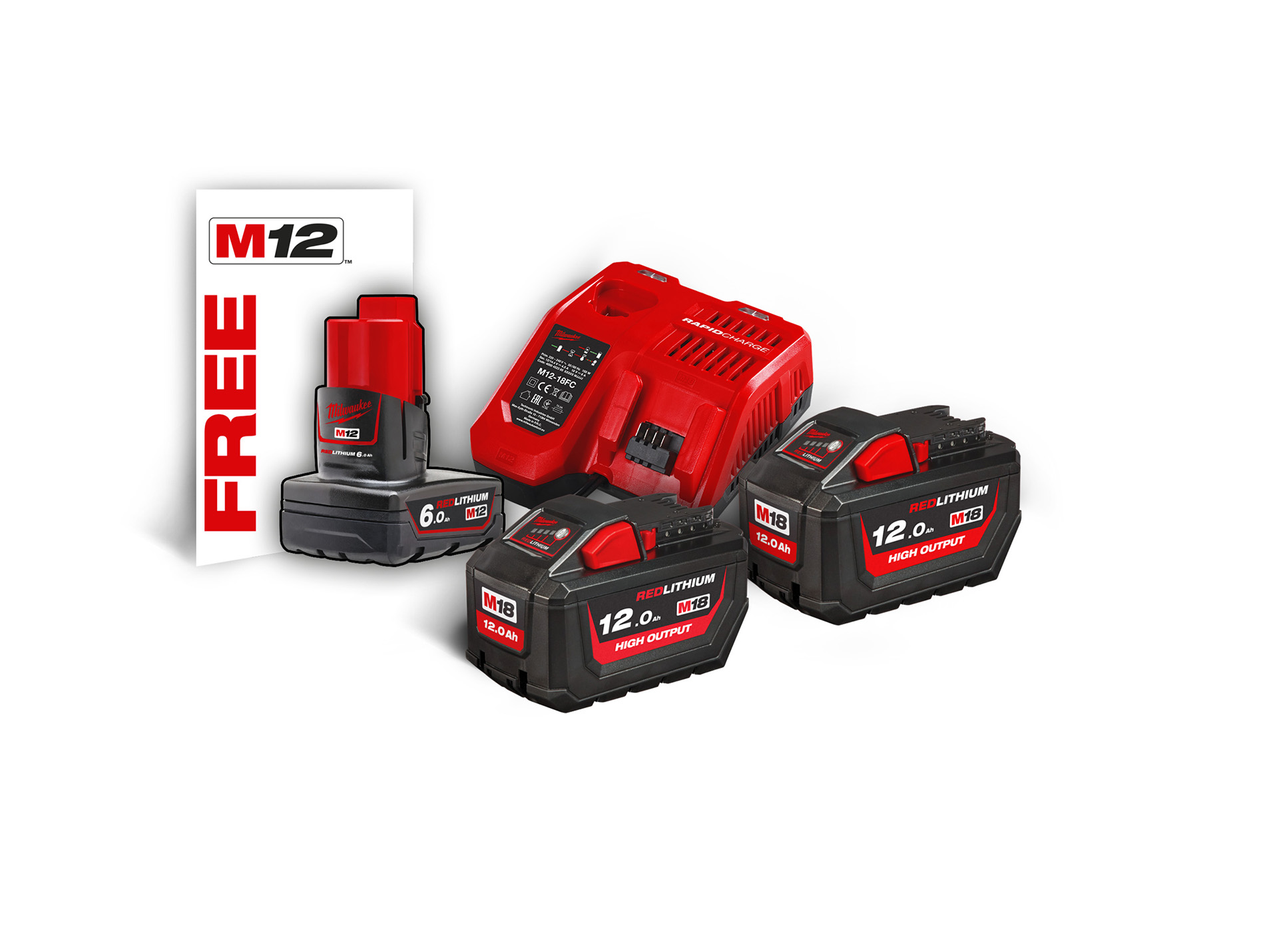 Pack MILWAUKEE M18 HNRG 122 18V 12Ah x2 + 12V 6Ah + chargeur